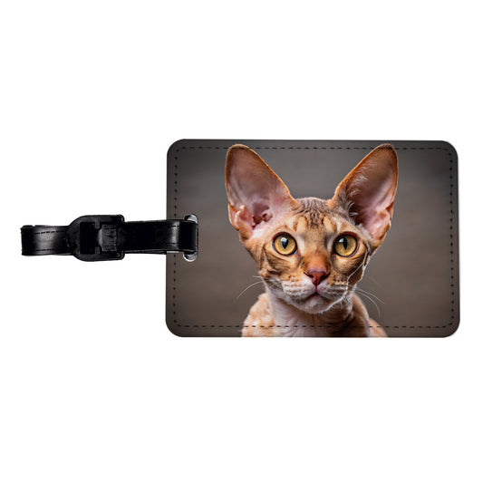 Devon Rex Cat Photo Travel Faux Leather Luggage Tag