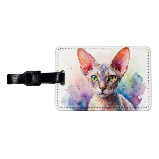 Devon Rex Cat Watercolor Style Travel Faux Leather Luggage Tag