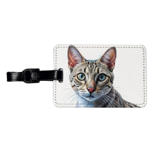 Egyptian Mau Cat Illustration Travel Faux Leather Luggage Tag