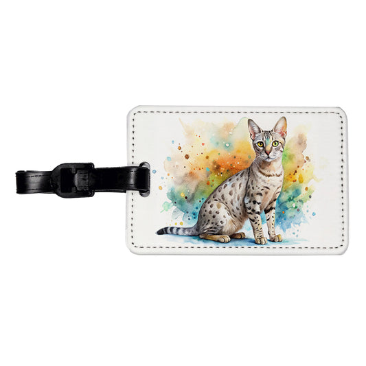 Egyptian Mau Cat Watercolor Style Travel Faux Leather Luggage Tag