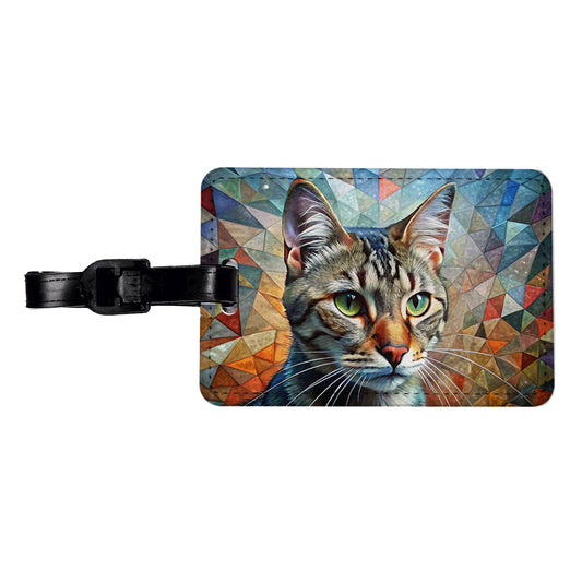 European Shorthair Cat Abstract Art Travel Faux Leather Luggage Tag
