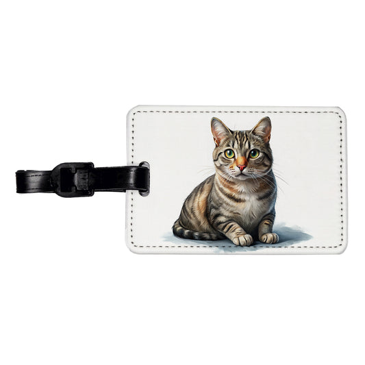 European Shorthair Cat Illustration Travel Faux Leather Luggage Tag