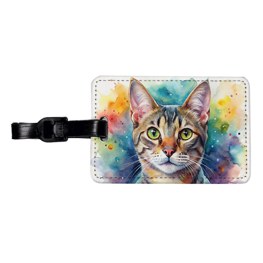 European Shorthair Cat Watercolor Style Travel Faux Leather Luggage Tag
