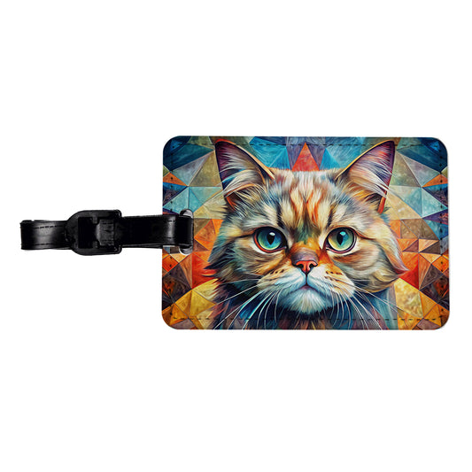Exotic Shorthair Cat Abstract Art Travel Faux Leather Luggage Tag