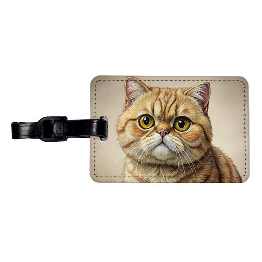 Exotic Shorthair Cat Illustration Travel Faux Leather Luggage Tag