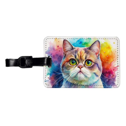 Exotic Shorthair Cat Watercolor Style Travel Faux Leather Luggage Tag