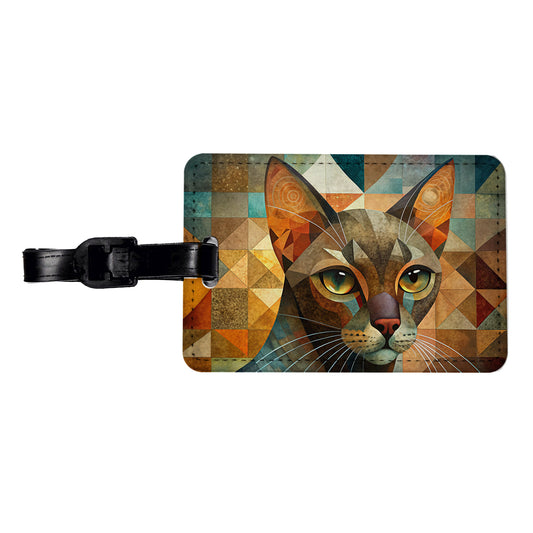 Havana Brown Cat Abstract Art Travel Faux Leather Luggage Tag