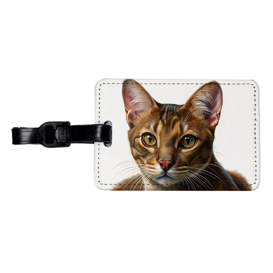 Havana Brown Cat Illustration Travel Faux Leather Luggage Tag
