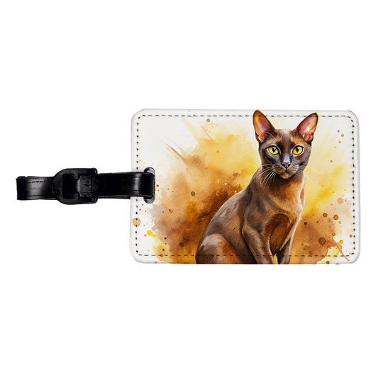 Havana Brown Cat Watercolor Style Travel Faux Leather Luggage Tag