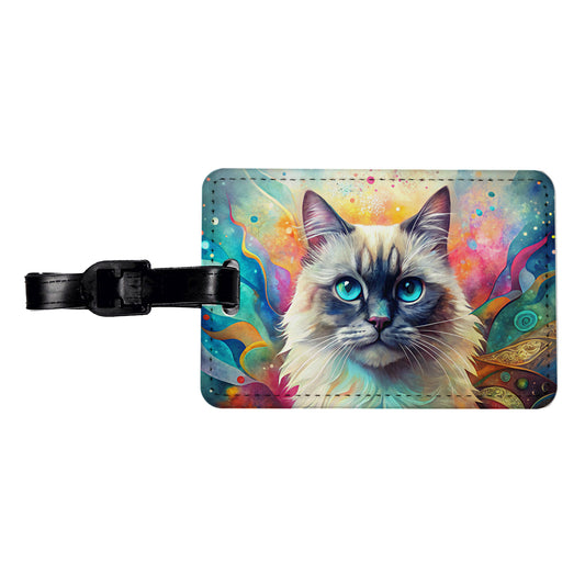 Himalayan Cat Abstract Art Travel Faux Leather Luggage Tag