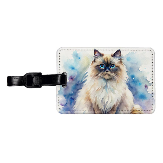 Himalayan Cat Watercolor Style Travel Faux Leather Luggage Tag
