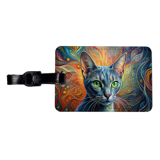 Korat Cat Abstract Art Travel Faux Leather Luggage Tag