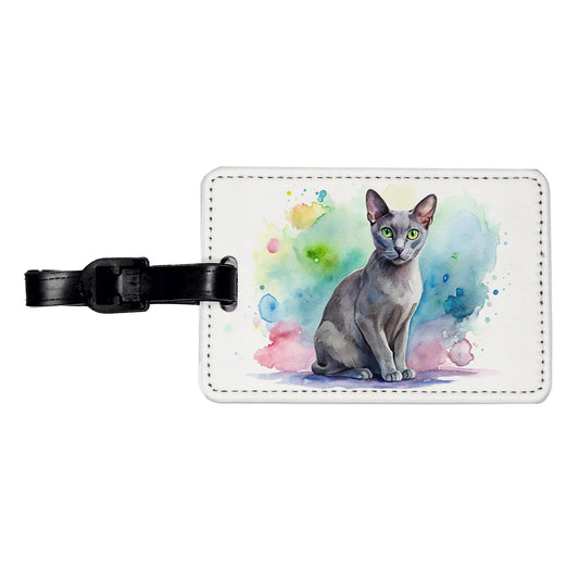 Korat Cat Watercolor Style Travel Faux Leather Luggage Tag