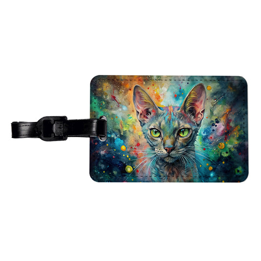 Lykoi Wolf Cat Abstract Art Travel Faux Leather Luggage Tag