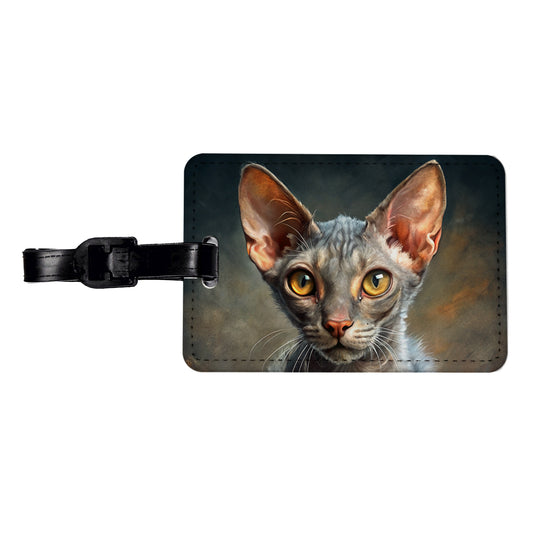 Lykoi Wolf Cat Illustration Travel Faux Leather Luggage Tag
