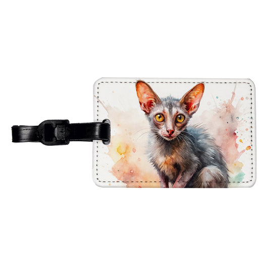 Lykoi Wolf Cat Watercolor Style Travel Faux Leather Luggage Tag