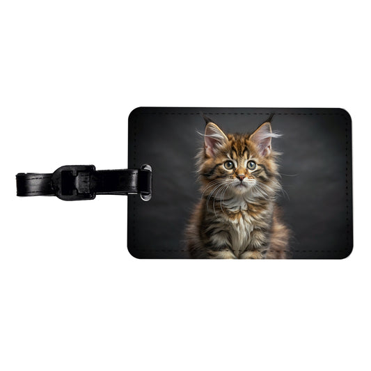 Maine Coon Cat Kitten Photo Travel Faux Leather Luggage Tag
