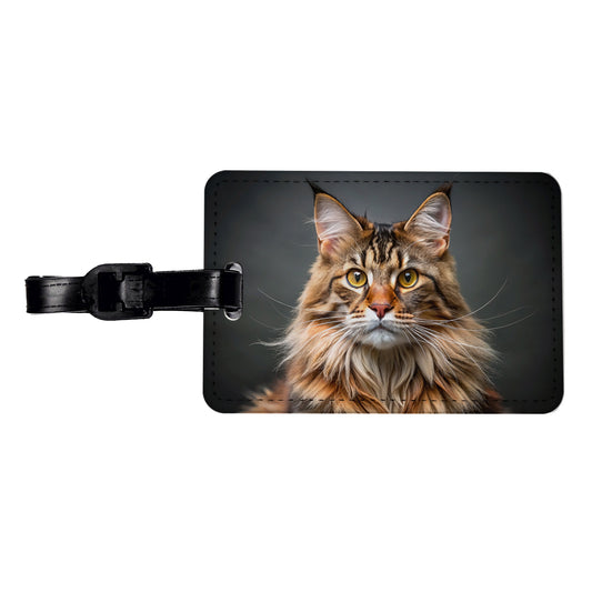 Maine Coon Cat Photo Travel Faux Leather Luggage Tag