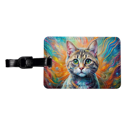Munchkin Cat Abstract Art Travel Faux Leather Luggage Tag