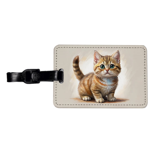Munchkin Cat Illustration Travel Faux Leather Luggage Tag