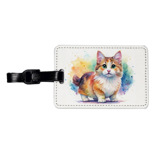 Munchkin Cat Watercolor Style Travel Faux Leather Luggage Tag