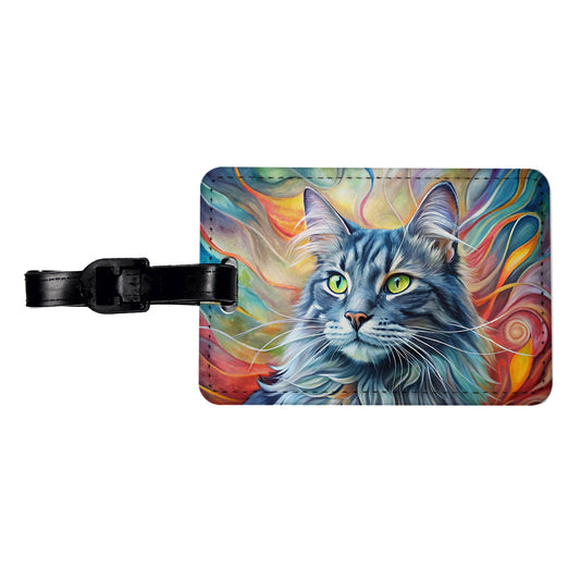 Nebelung Cat Abstract Art Travel Faux Leather Luggage Tag