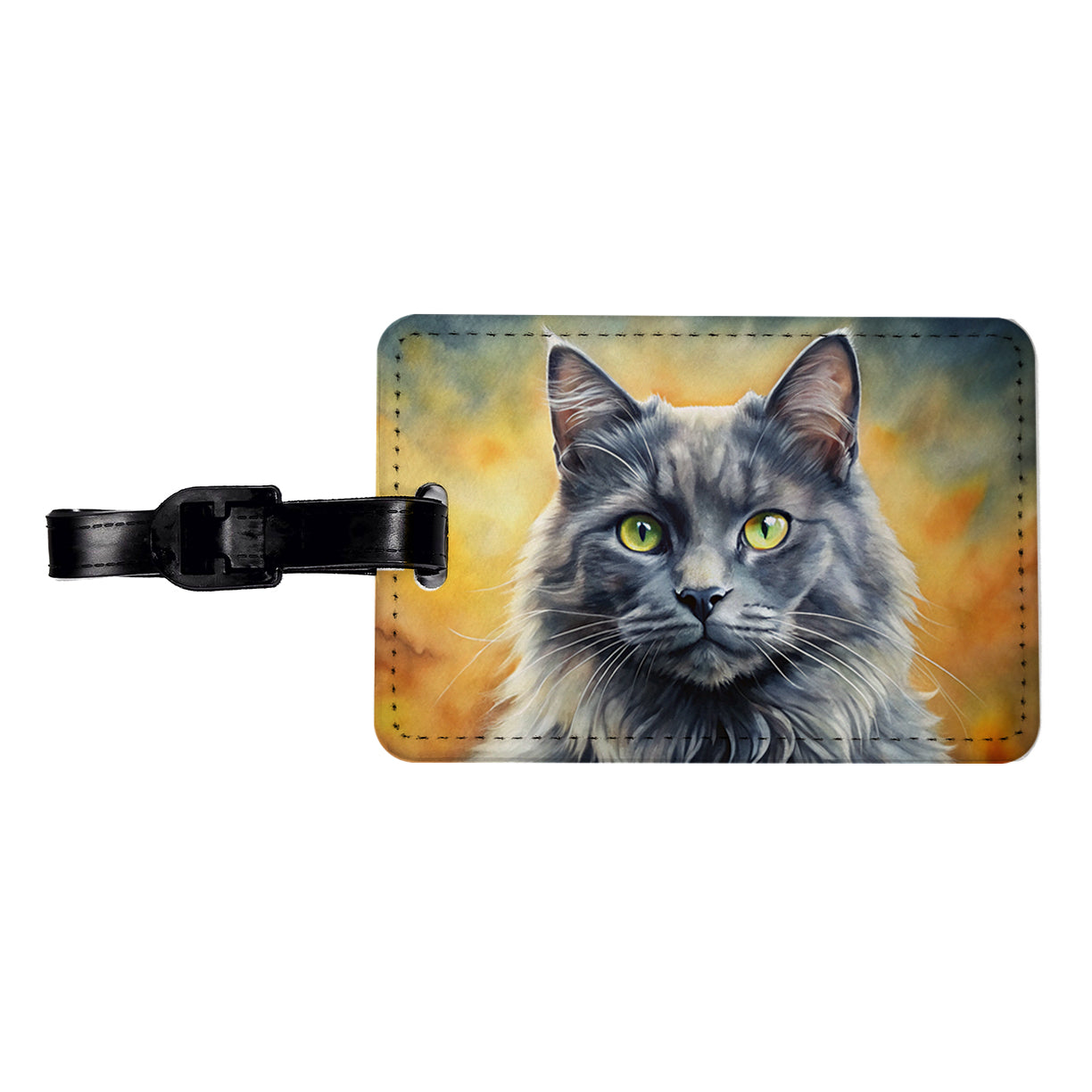 Nebelung Cat Illustration Travel Faux Leather Luggage Tag