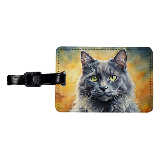 Nebelung Cat Illustration Travel Faux Leather Luggage Tag
