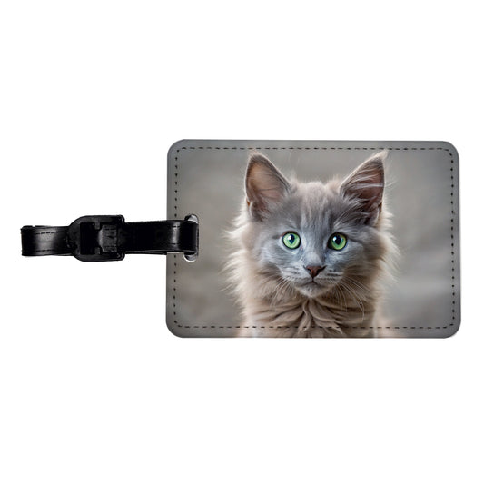 Nebelung Cat Kitten Photo Travel Faux Leather Luggage Tag