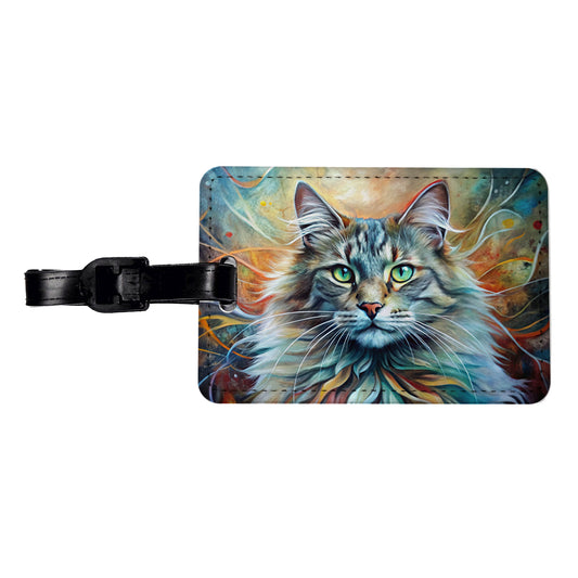 Norwegian Forest Cat Abstract Art Travel Faux Leather Luggage Tag