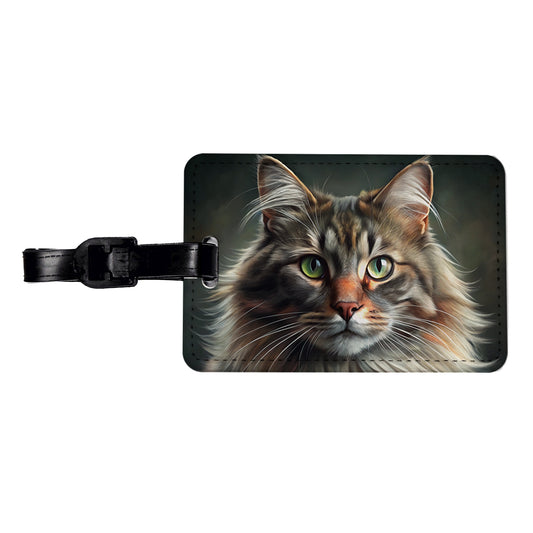 Norwegian Forest Cat Illustration Travel Faux Leather Luggage Tag