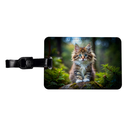 Norwegian Forest Cat Kitten Photo Travel Faux Leather Luggage Tag