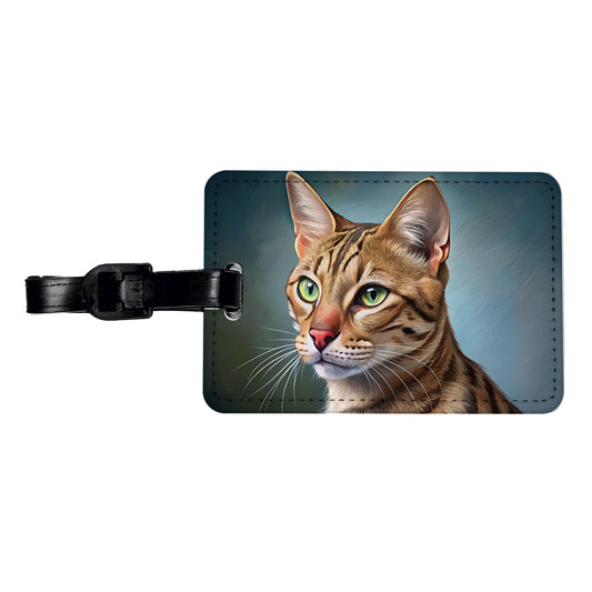 Ocicat Cat Illustration Travel Faux Leather Luggage Tag