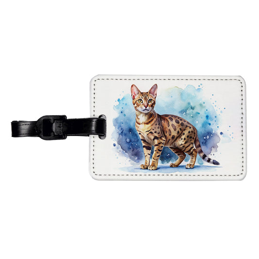 Ocicat Cat Watercolor Style Travel Faux Leather Luggage Tag
