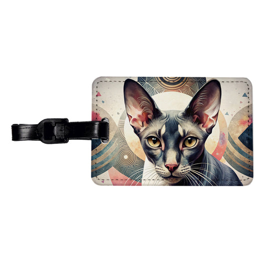 Oriental Shorthair Black White Cat Abstract Art Travel Faux Leather Luggage Tag