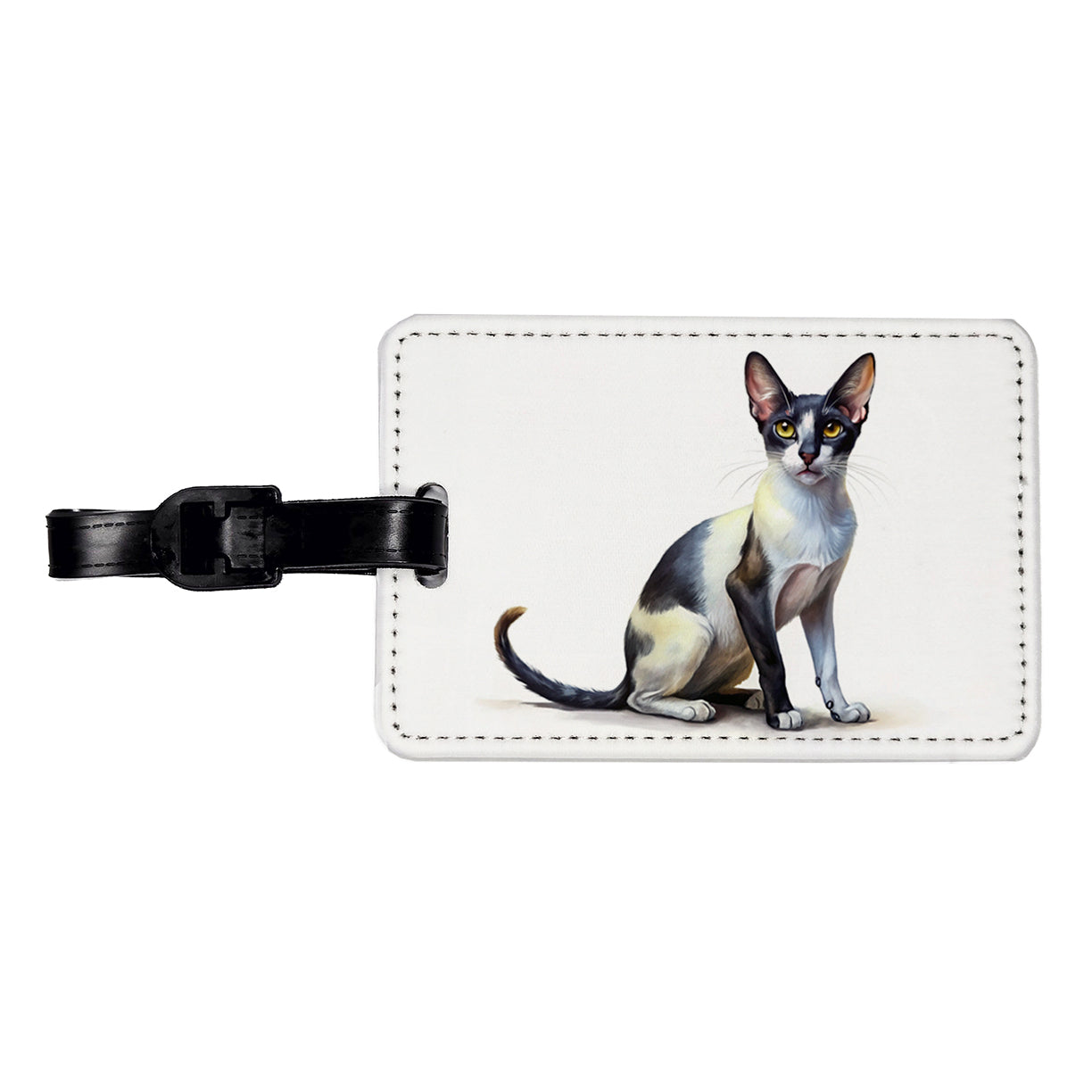 Oriental Shorthair Black White Cat Illustration Travel Faux Leather Luggage Tag