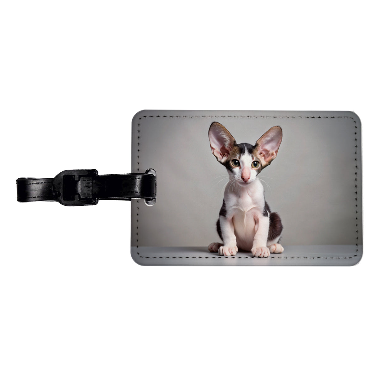 Oriental Shorthair Black White Cat Kitten Photo Travel Faux Leather Luggage Tag