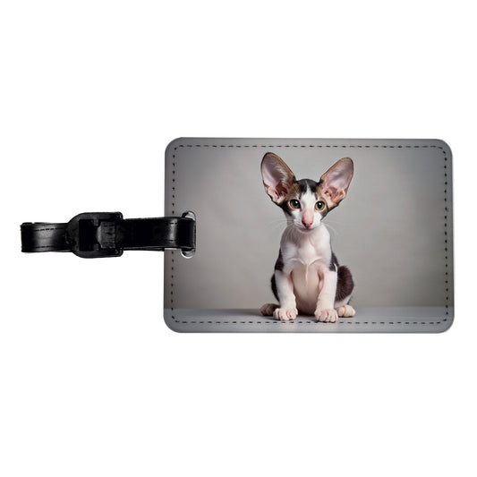 Oriental Shorthair Black White Cat Kitten Photo Travel Faux Leather Luggage Tag