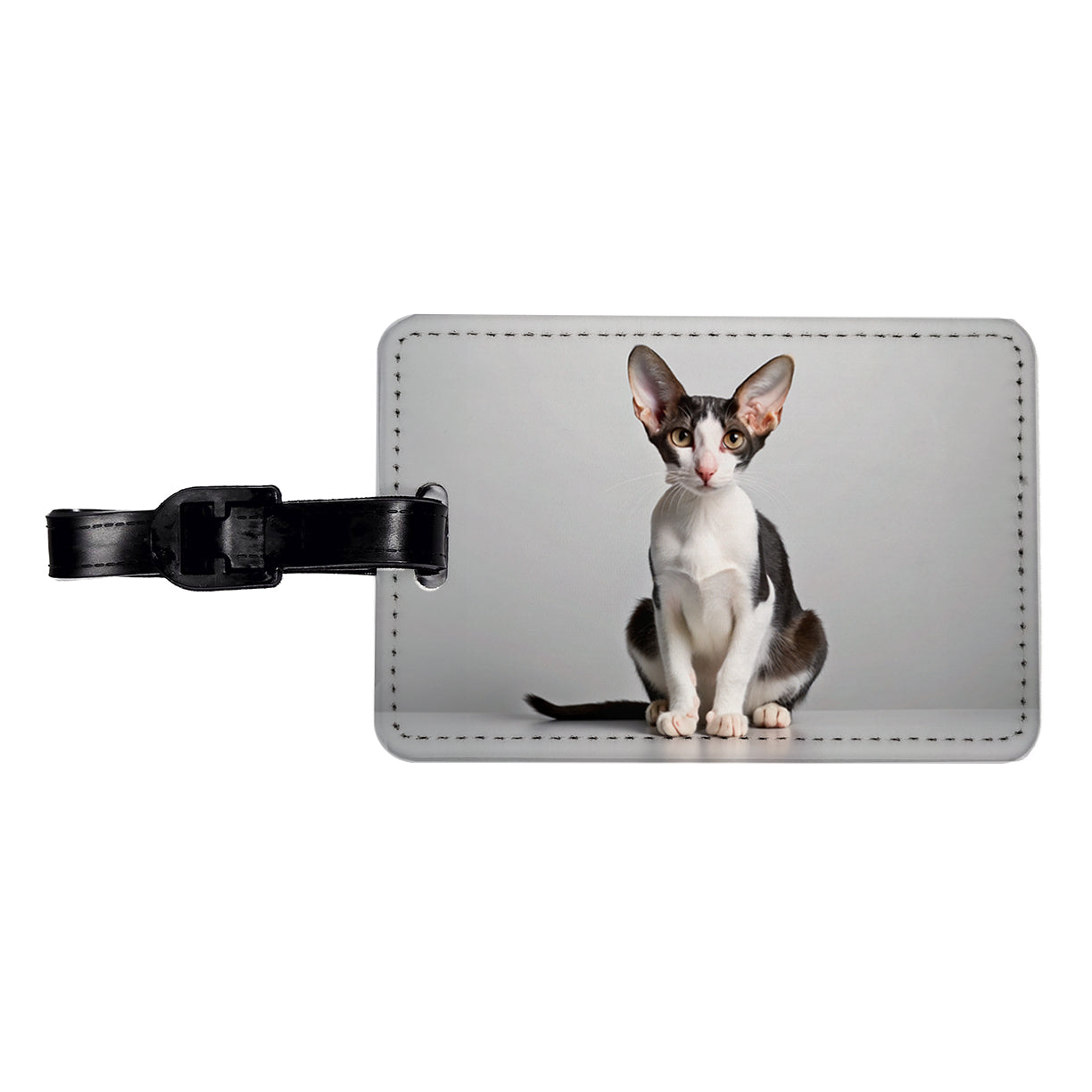 Oriental Shorthair Black White Cat Photo Travel Faux Leather Luggage Tag