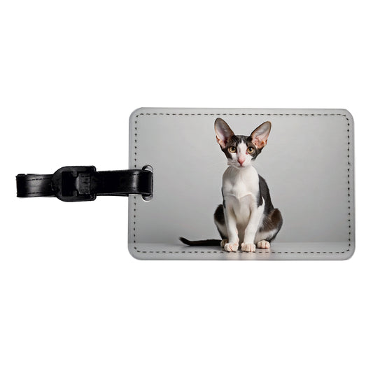 Oriental Shorthair Black White Cat Photo Travel Faux Leather Luggage Tag