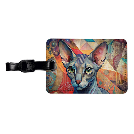 Oriental Shorthair Cat Abstract Art Travel Faux Leather Luggage Tag