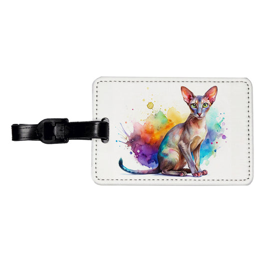 Oriental Shorthair Cat Watercolor Style Travel Faux Leather Luggage Tag