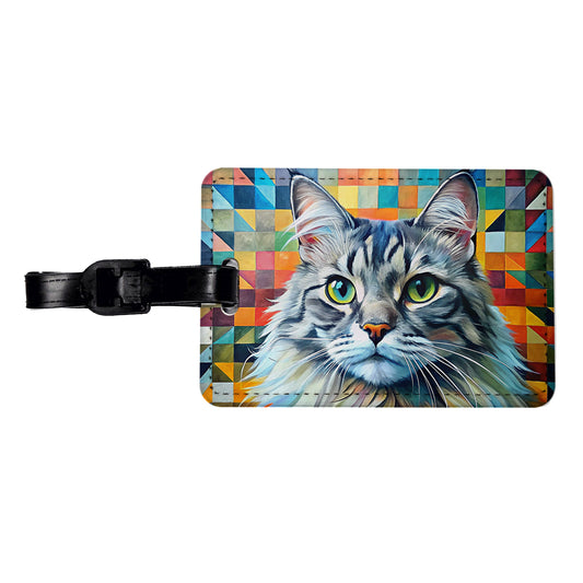 Ragamuffin Cat Abstract Art Travel Faux Leather Luggage Tag