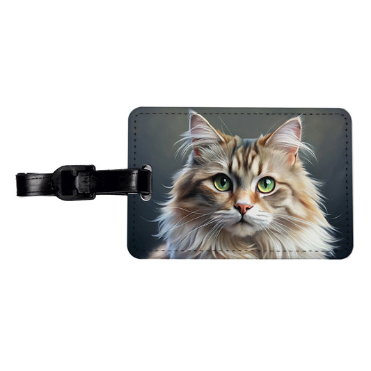 Ragamuffin Cat Illustration Travel Faux Leather Luggage Tag