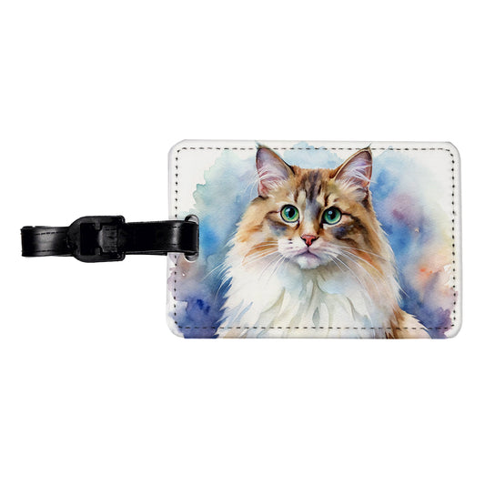 Ragamuffin Cat Watercolor Style Travel Faux Leather Luggage Tag