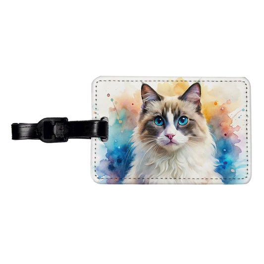 Ragdoll Cat Watercolor Style Travel Faux Leather Luggage Tag