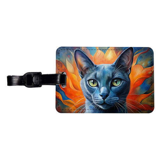 Russian Blue Cat Abstract Art Travel Faux Leather Luggage Tag