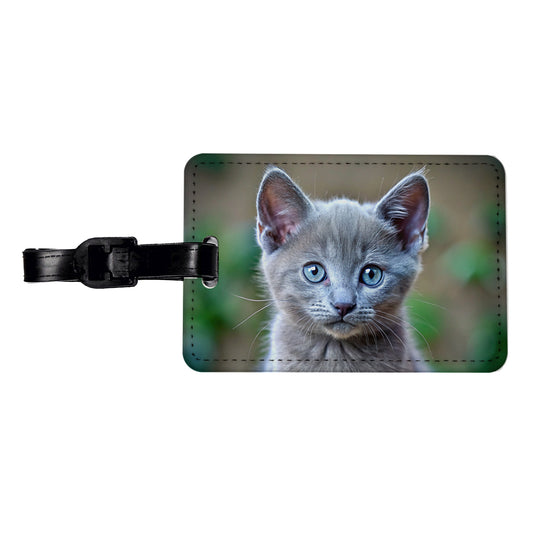 Russian Blue Cat Kitten Photo Travel Faux Leather Luggage Tag