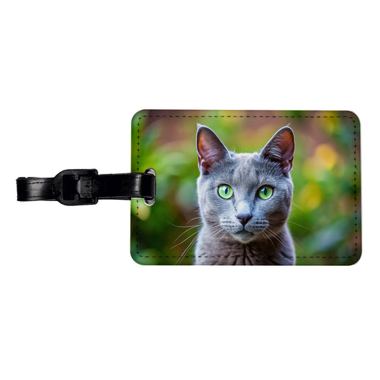 Russian Blue Cat Photo Travel Faux Leather Luggage Tag