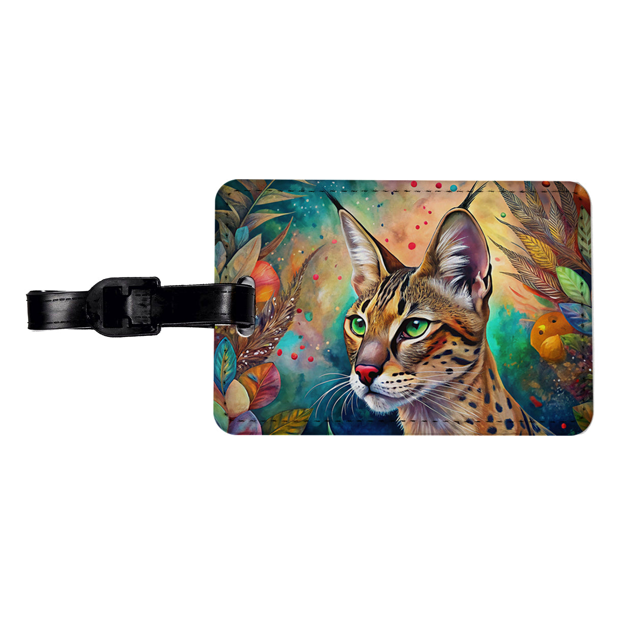 Savannah Cat Abstract Art Travel Faux Leather Luggage Tag